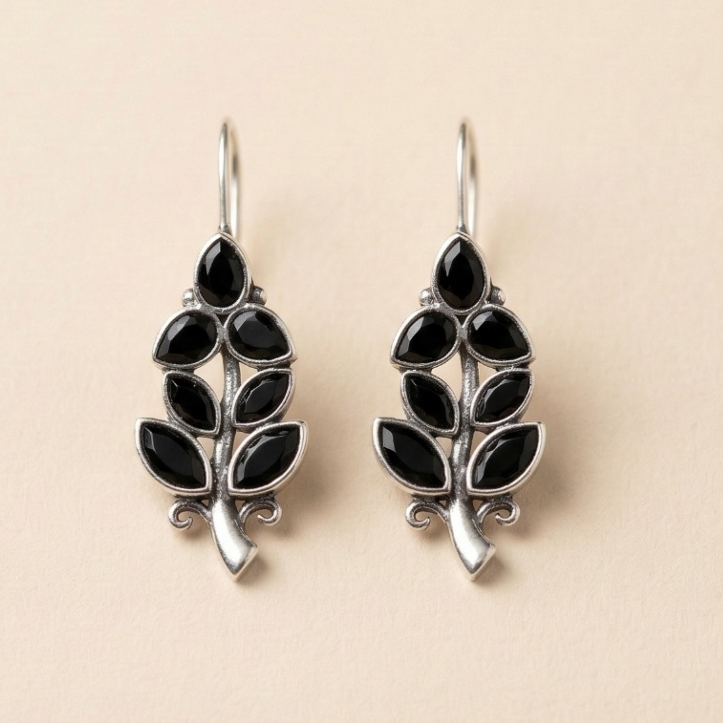 Black Leaf Royale Oxidised Earrings