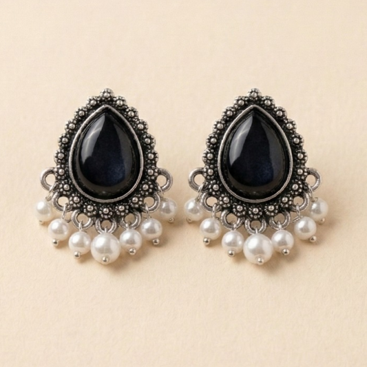 Midnight Chand Pearl Oxidised Earrings