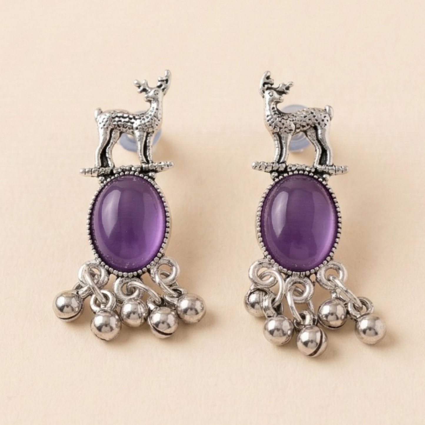 Royal Deer Drop Oxidised Earrings