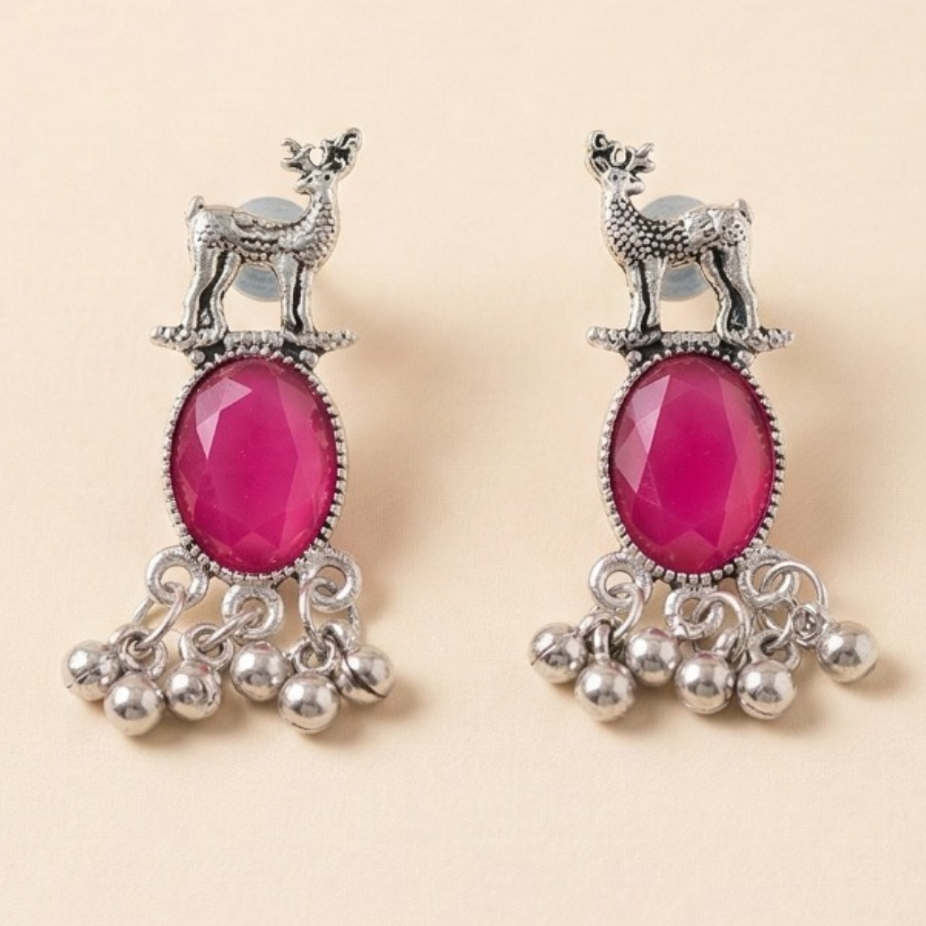 Royal Deer Drop Oxidised Earrings