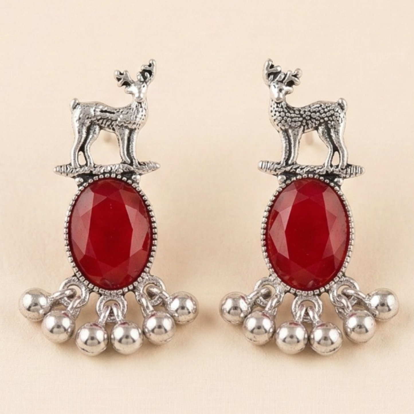 Royal Deer Drop Oxidised Earrings