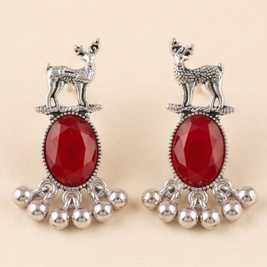 Royal Deer Drop Oxidised Earrings
