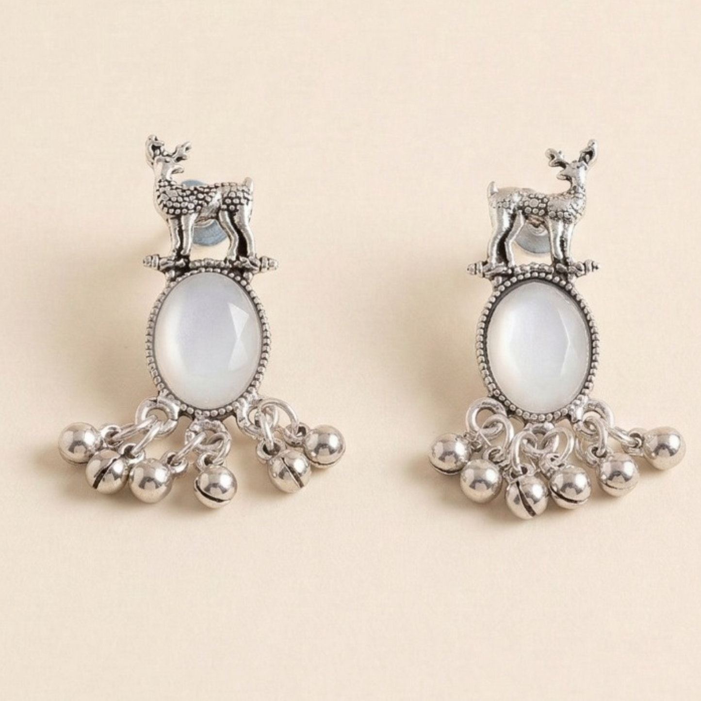 Royal Deer Drop Oxidised Earrings