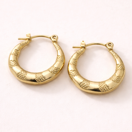 18 K Gold Plated Golden Texture Hoop Earrings