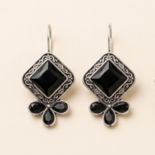 Onyx Grace Square Oxidised Earrings