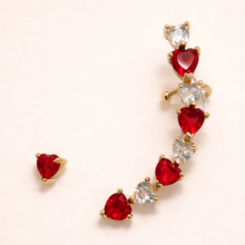 Ruby Heart Ear Climber Set