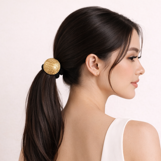 18k Gold Plated Obsidian Knot Hair Tie