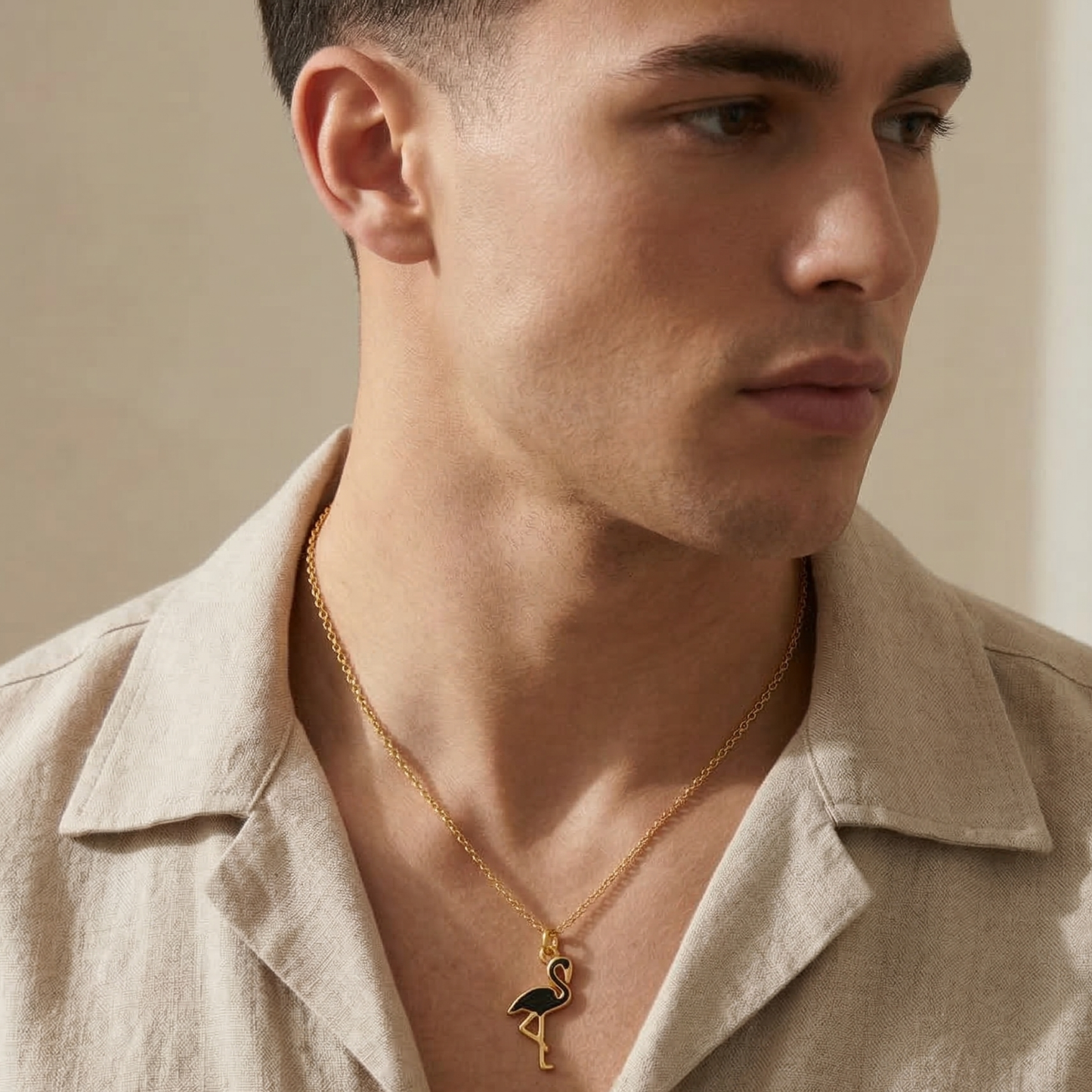 Men - 18K Gold Plated Flamingo Pendant Necklace