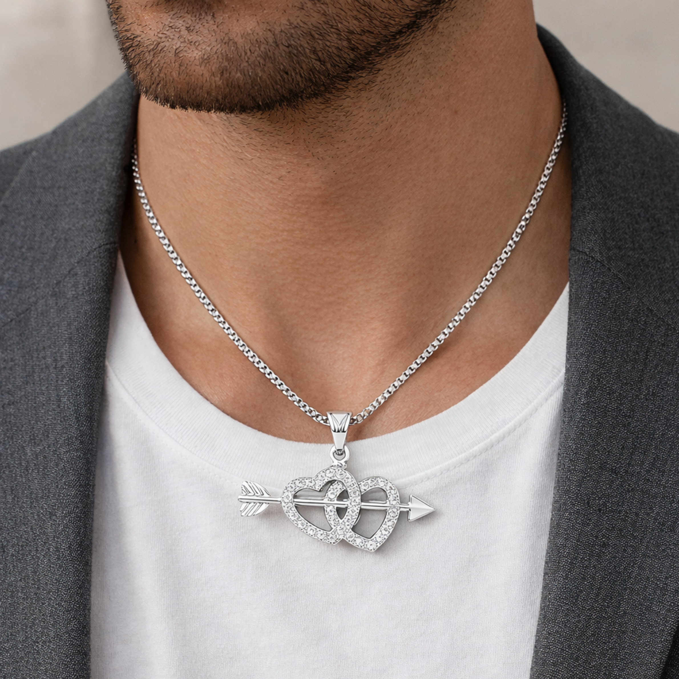 Men - Double Heart Arrow Love Pendant 