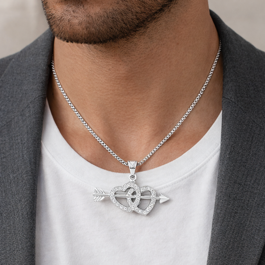 Men - Double Heart Arrow Love Pendant Necklace