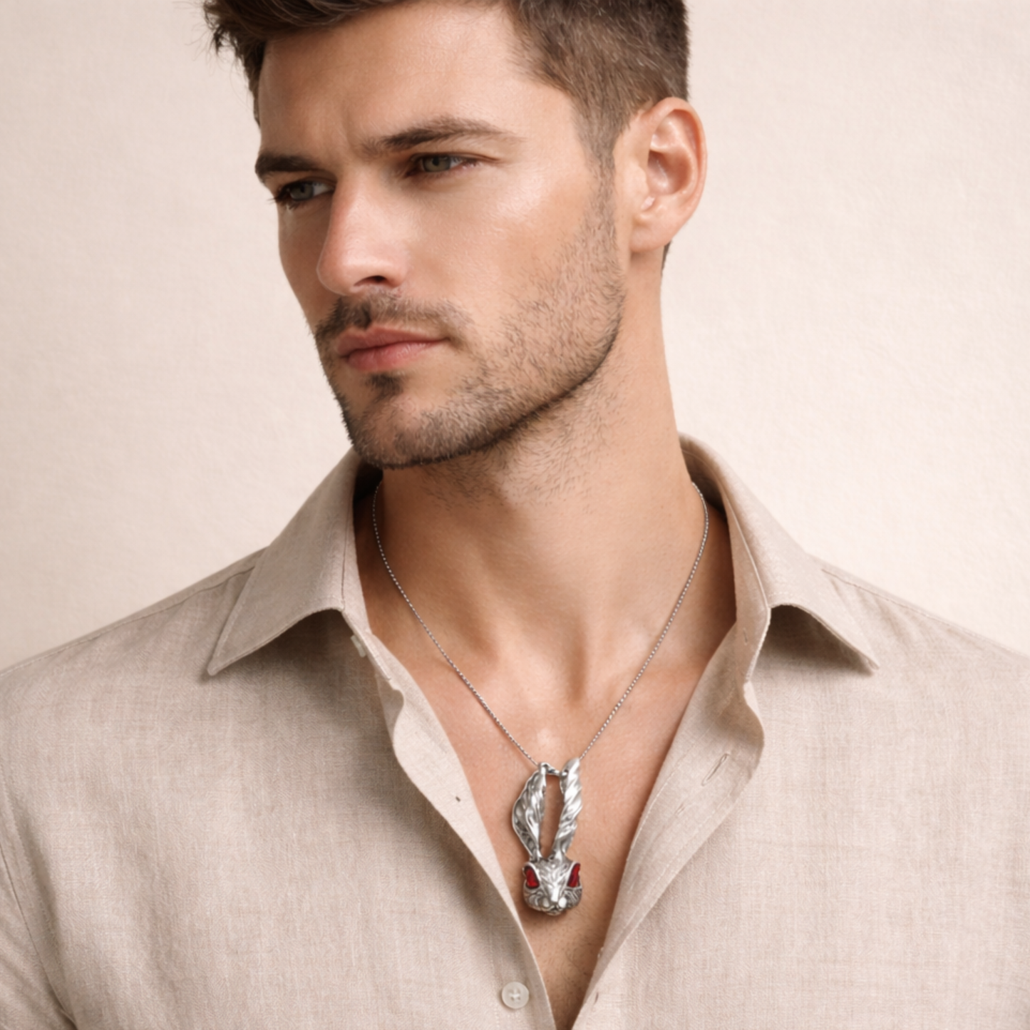 Men - Red Eye Rabbit Head Anti Tarnish Necklace