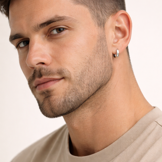 Men - Silver Hoop Earring - One Side