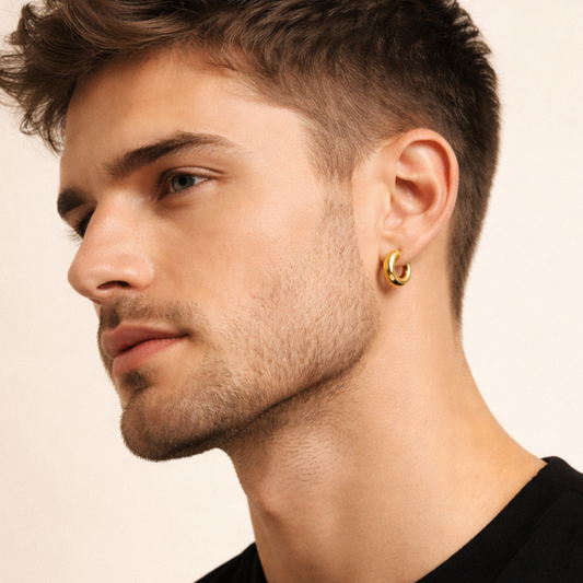 Men-Gold Circular Hoop One Side Earring
