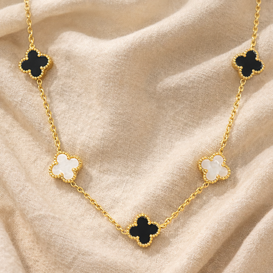 Black And White Clover Anti Tarnish Necklace