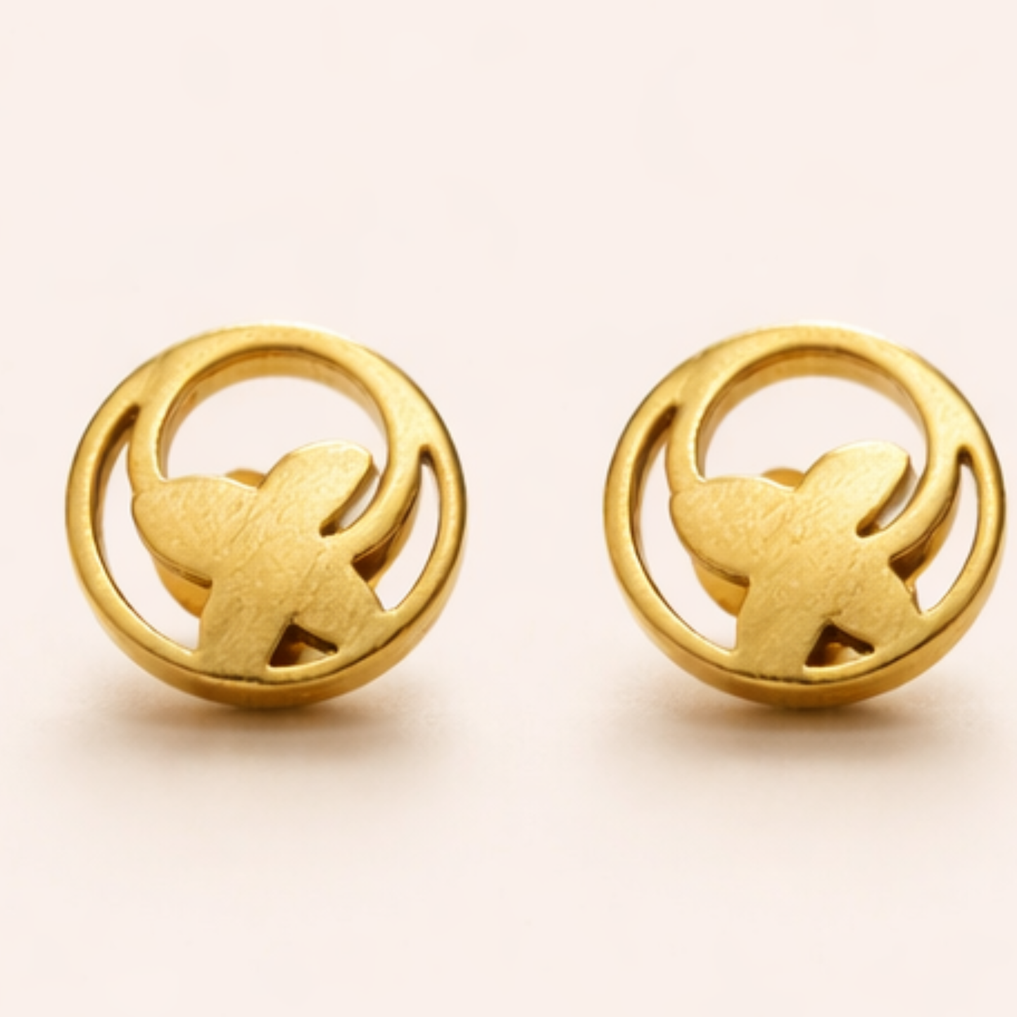 Round Butterfly Gold Earrings