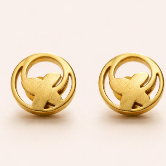 Round Butterfly Gold Earrings