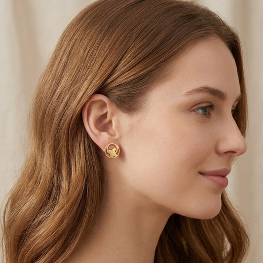 Round Butterfly Gold Earrings