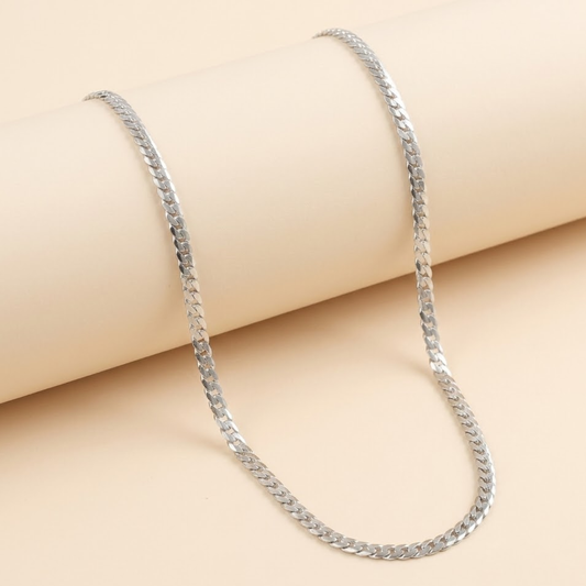 Men-18K Silver Plated  Curb Luxe Silver Chain