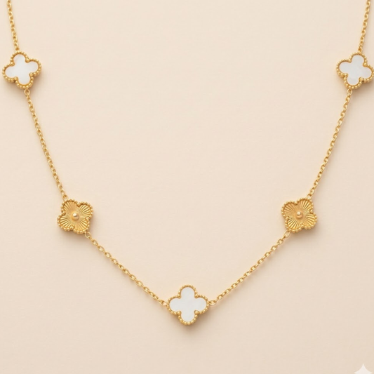 18K Gold Plated White Gold Clover Charm Necklace