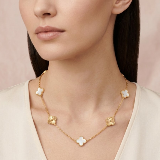 18K Gold Plated White Gold Clover Charm Necklace