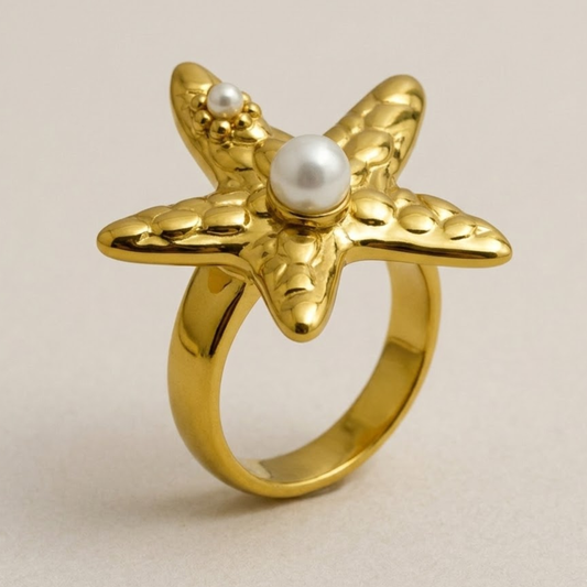 18K Gold Plated Pearl Starfish Statement Ring