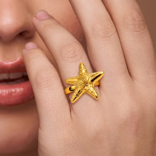 18K Gold Plated Golden Starfish Ring