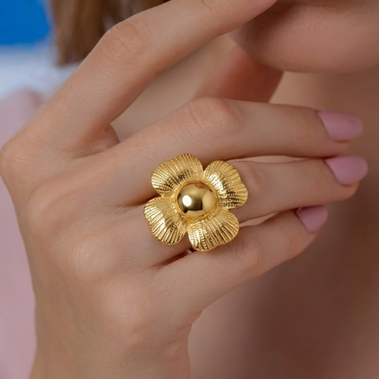 18K Gold Plated Aurora Flower Dome Ring