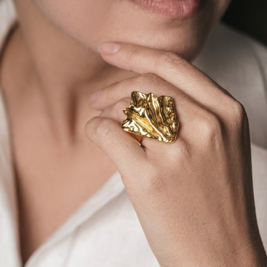 18K Gold Plated Golden Wave Statement Ring