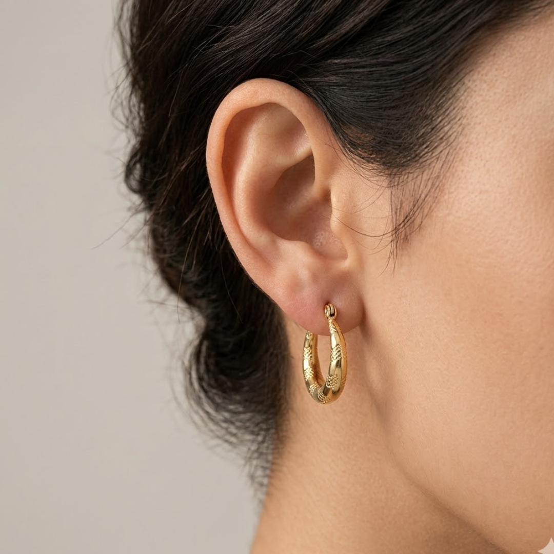 18 K Gold Plated Golden Texture Hoop Earrings
