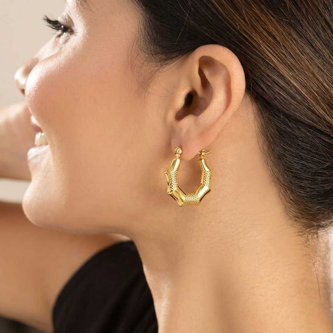 18k Gold Plated Textured Gold Hoop Earrings