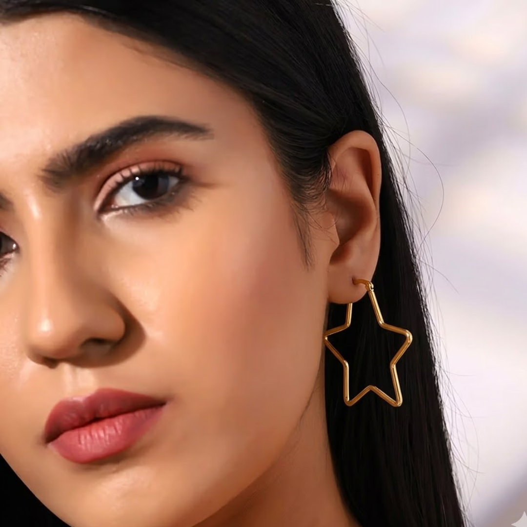 18k Gold Plated Large Hoop Star Earrings
