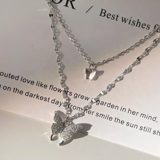 Silver Flutter Butterfly Layered Necklace