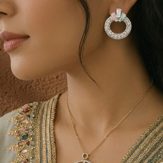 Silver Multi-Stone Wreath Earrings