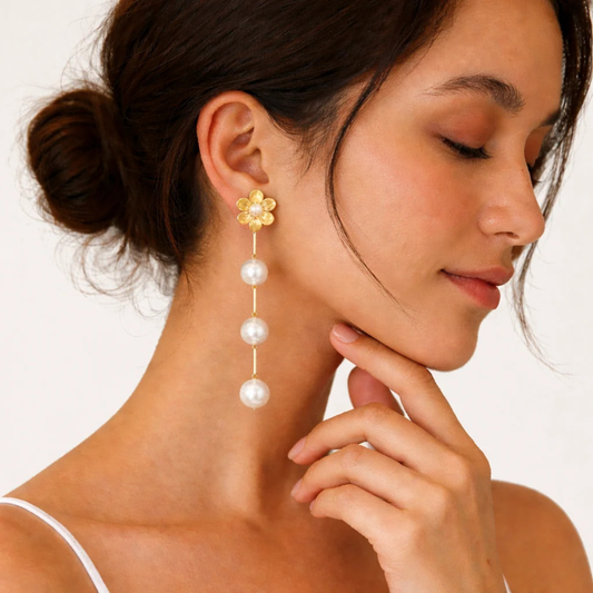 Flower Pearl Line Earrings