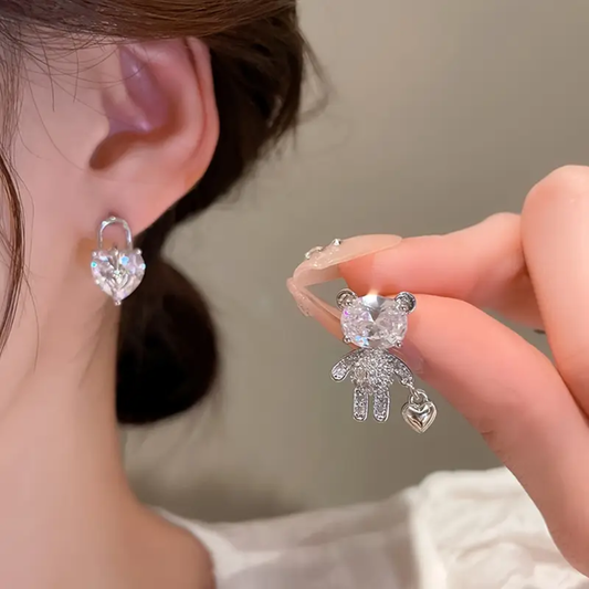 Teddy Bear & Heart Lock Earring