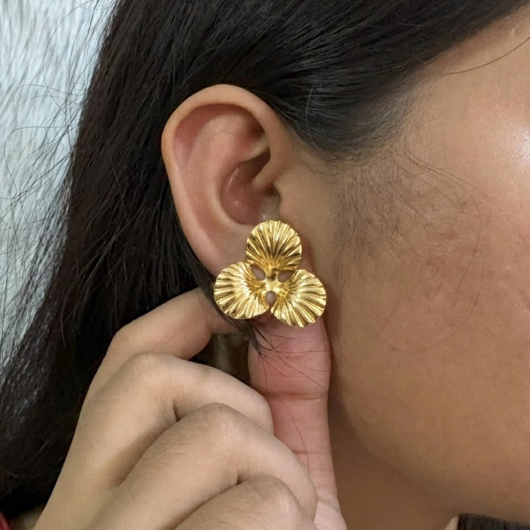 18K Gold Plated  Golden Flora Luxe Studs  Earrings