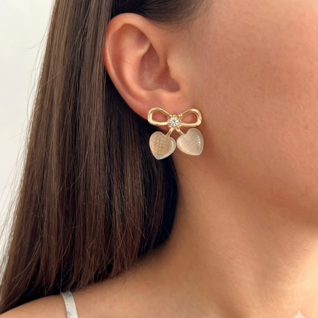 Bow Heart Stud Earrings