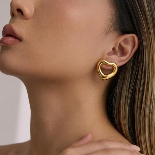 18K Gold Plated Golden Love Hollow Heart Studs Earring