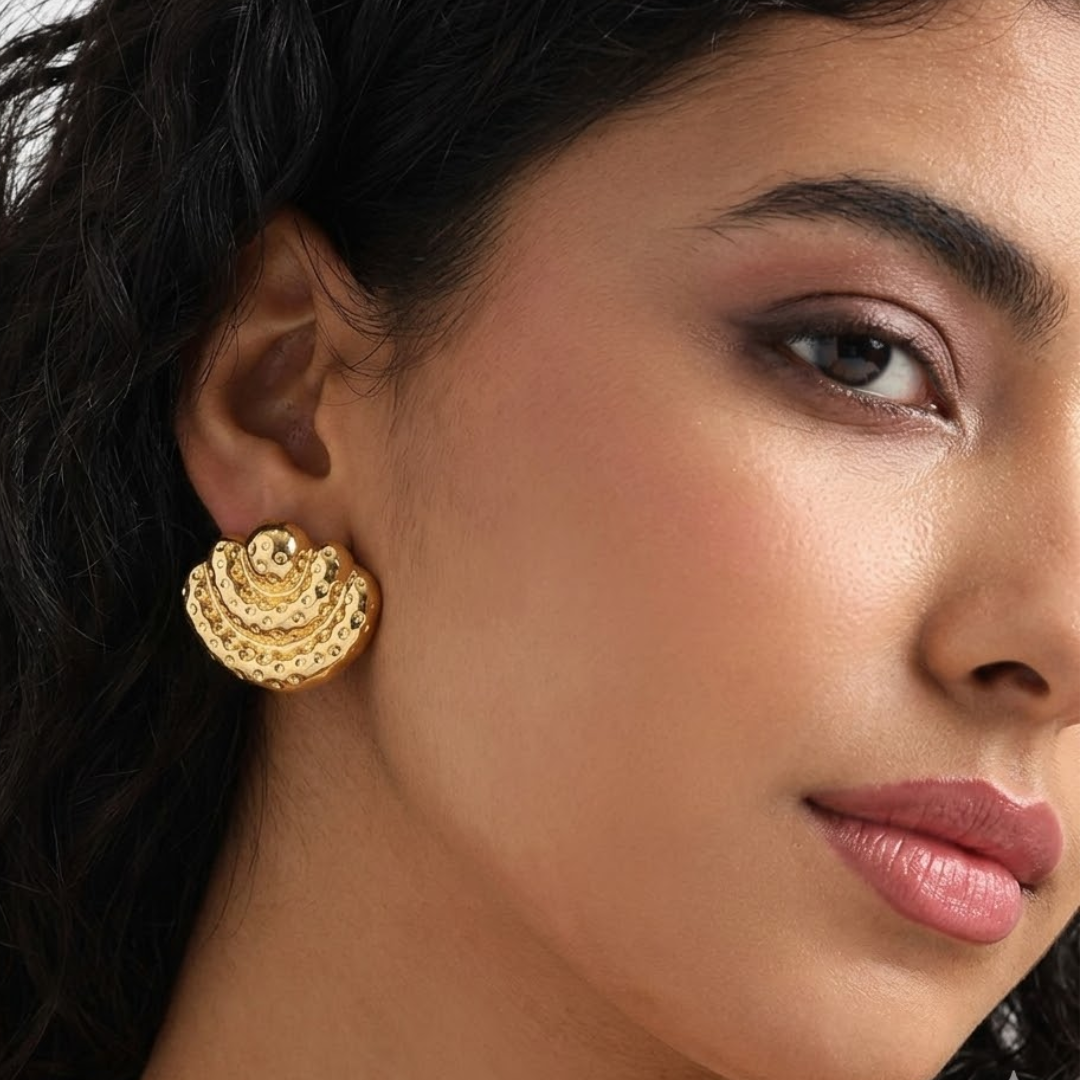 18K Gold Plated Golden Wave Stud Earrings