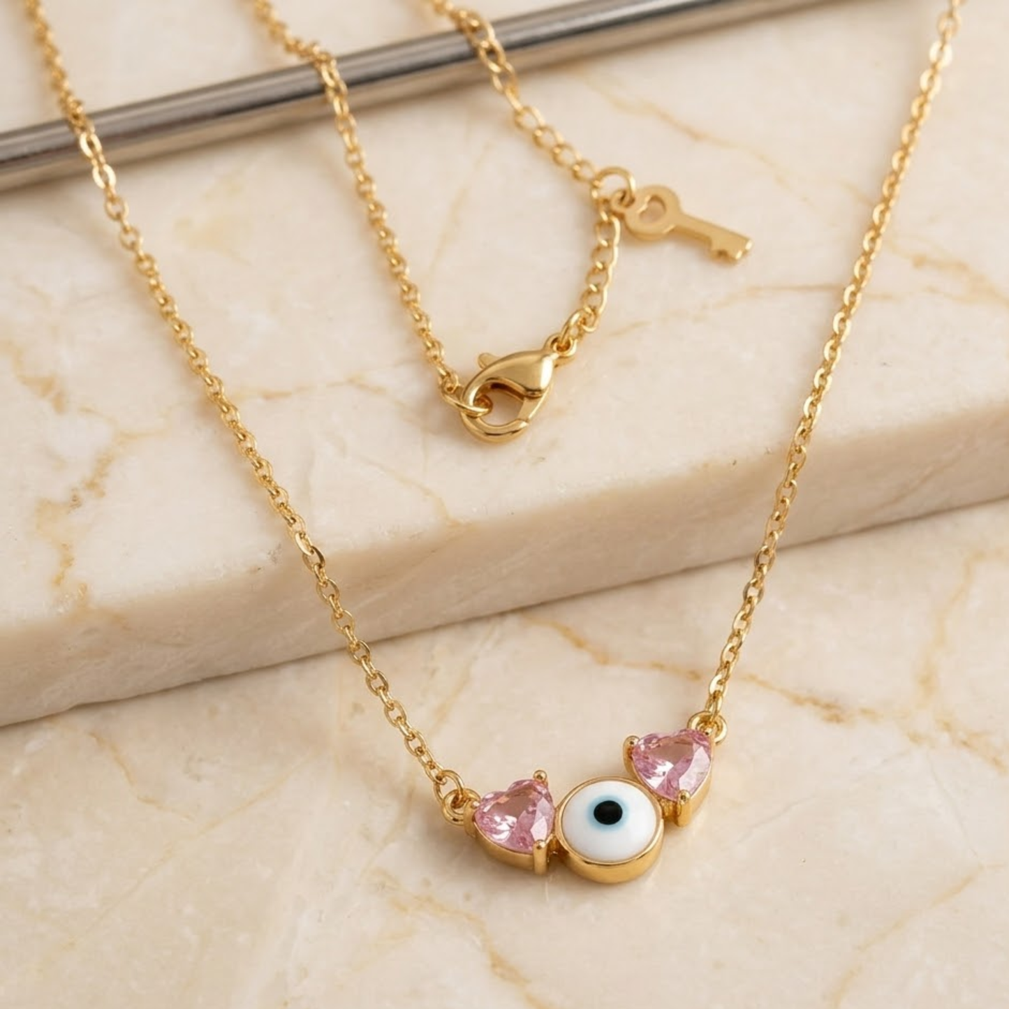 Blush Heart Evil Eye Necklace