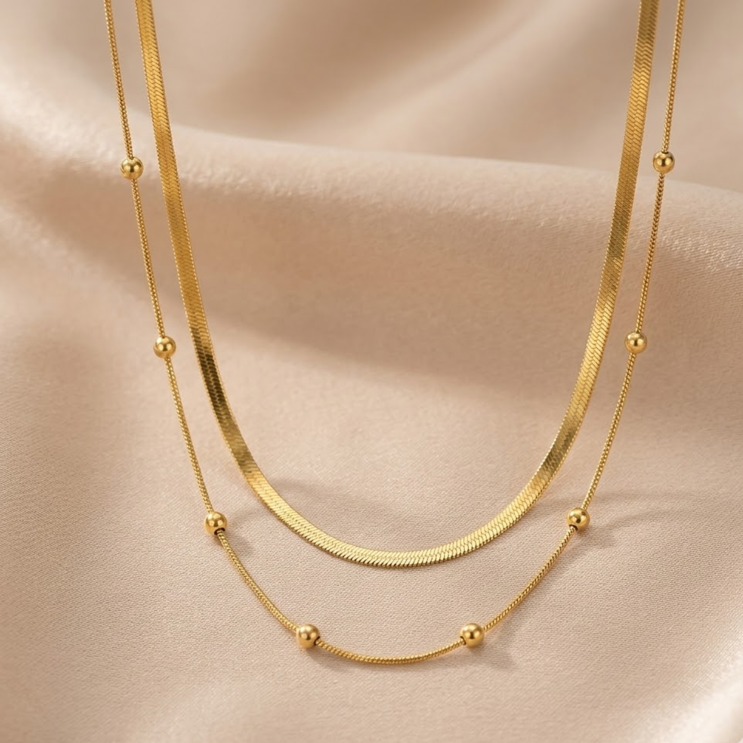 18k Gold Plated Golden Multi-Layer Bead Necklace