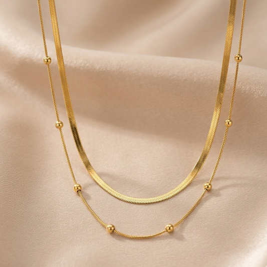 18k Gold Plated Golden Multi-Layer Bead Necklace