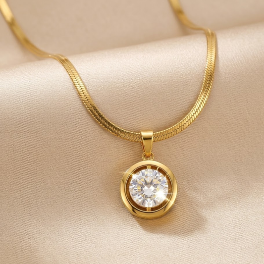 18k Gold Plated Elegant Orbit Crystal Pendant Necklace
