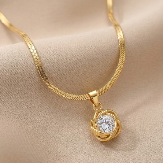 18k Gold Plated Golden Orbit Crystal Pendant Necklace