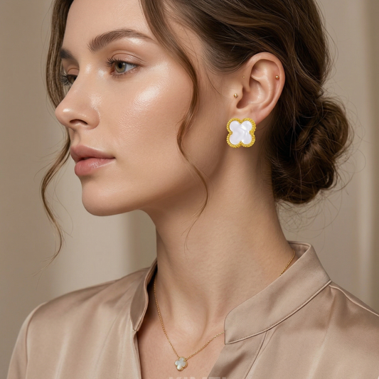 White Four Leaf Clover Anti Tarnish Earring