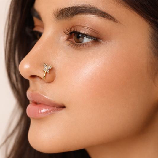 Crystal Butterfly Charm Nose Pin