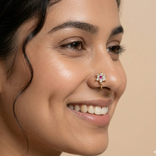 Pink Crystal Flower Nose Pin