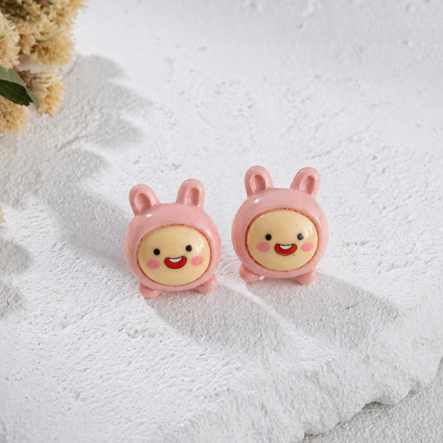 Happy Bunny Face Mini Stud Earrings