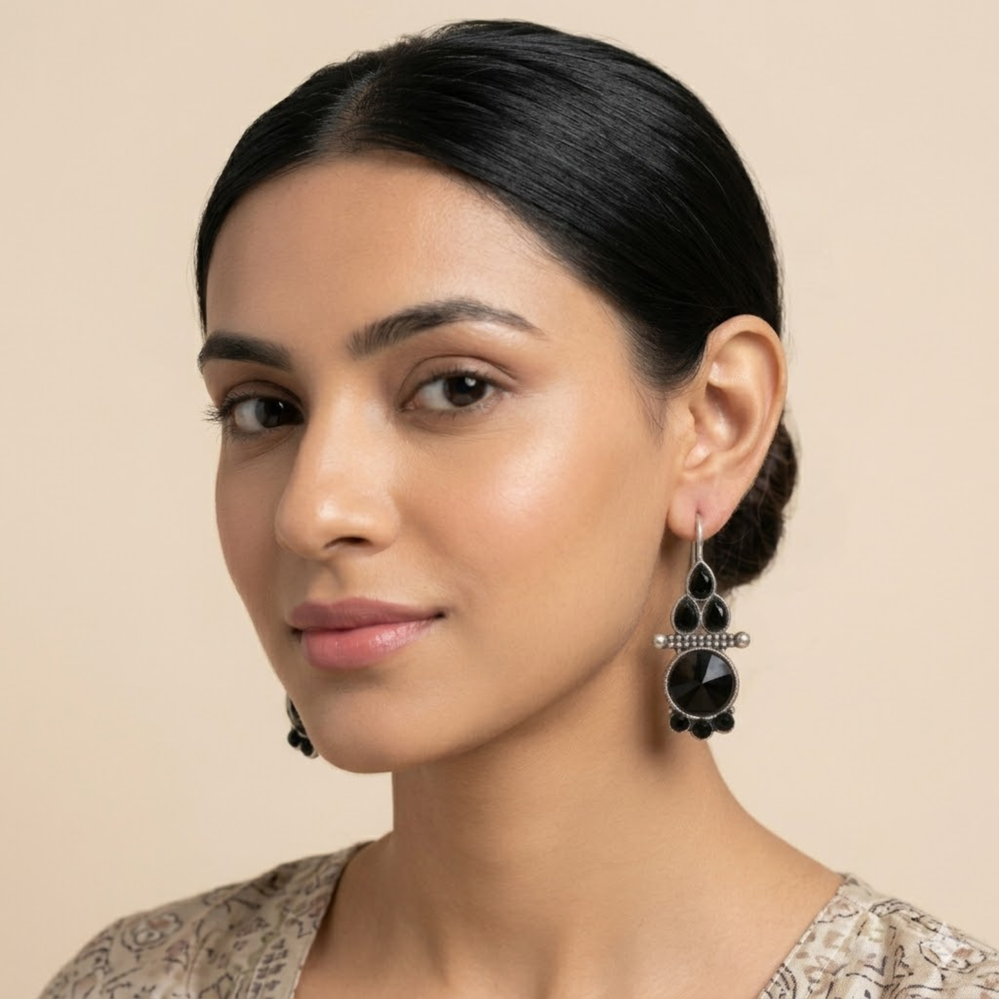 Black Empress Drop Oxidised Earrings