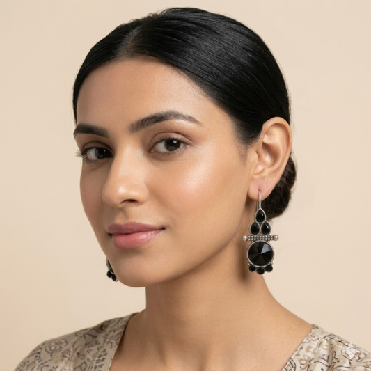 Black Empress Drop Oxidised Earrings